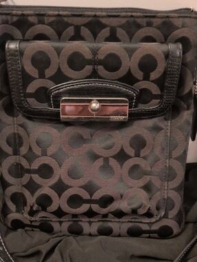 Coach Black and Dark Brown Signature 'C' Logo Crossbody